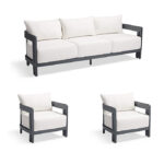 Porticello 3-pc. Sofa Set with Two Lounge Chairs in Matte Black Aluminum - Cushion Color: Dune