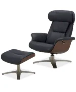 Janer Leather Swivel Chair & Ottoman Set - Color:Black
