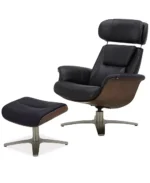 Janer Leather Swivel Chair & Ottoman Set - Color:Black - Image 6