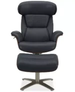 Janer Leather Swivel Chair & Ottoman Set - Color:Black - Image 7