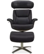 Janer Leather Swivel Chair & Ottoman Set - Color:Black - Image 9