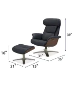 Janer Leather Swivel Chair & Ottoman Set - Color:Black - Image 3
