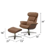 Janer Leather Swivel Chair & Ottoman Set - Color:Butternut - Image 3