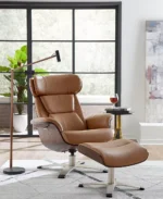 Janer Leather Swivel Chair & Ottoman Set - Color:Butternut - Image 2