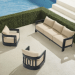 Porticello 3-pc. Sofa Set with Two Lounge Chairs in Matte Black Aluminum - Cushion Color: Dune - Image 10