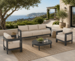 Porticello 3-pc. Sofa Set with Two Lounge Chairs in Matte Black Aluminum - Cushion Color: Dune