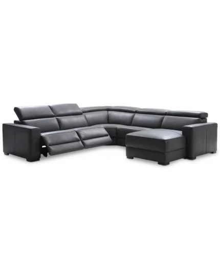 Nevio 5-pc Leather Sectional, 2 Power Recliners