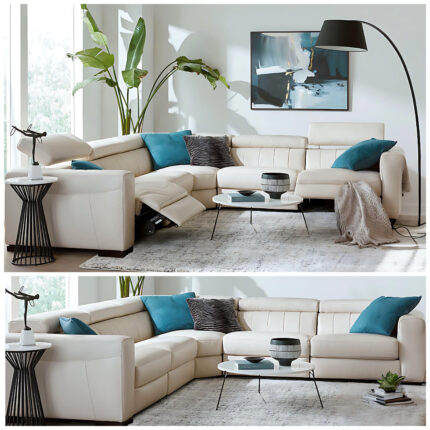 Rinan 125" 5-Pc. Leather Sectional with 2 Power Recliners (Creame)