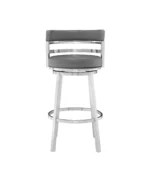 Madrid 26" Counter Height Swivel Gray Artificial leather and Brushed Stainless Steel Bar Stool - Image 2