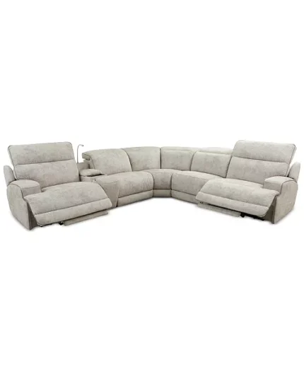 Sebaston 6-Pc. Fabric Sectional with 2 Power Motion Recliners and 1 USB Console
