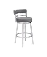 Madrid 26" Counter Height Swivel Gray Artificial leather and Brushed Stainless Steel Bar Stool - Image 4
