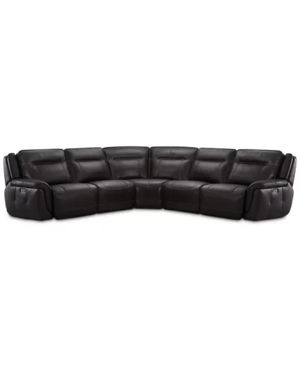 Lenardo 5-Pc. Leather Sectional with 2 Power Motion Recliners, USB Charging and more - Color:Espresso