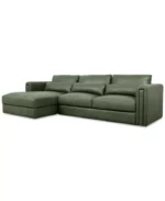 Touville 2-Pc. Leather Sectional with Chaise - Color:Hunter/Navy Green - Image 4