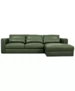 Touville 2-Pc. Leather Sectional with Chaise - Color:Hunter/Navy Green - Image 3