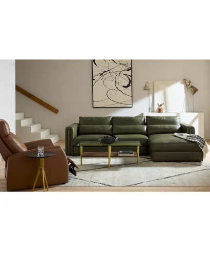 Touville 2-Pc. Leather Sectional with Chaise - Color:Hunter/Navy Green